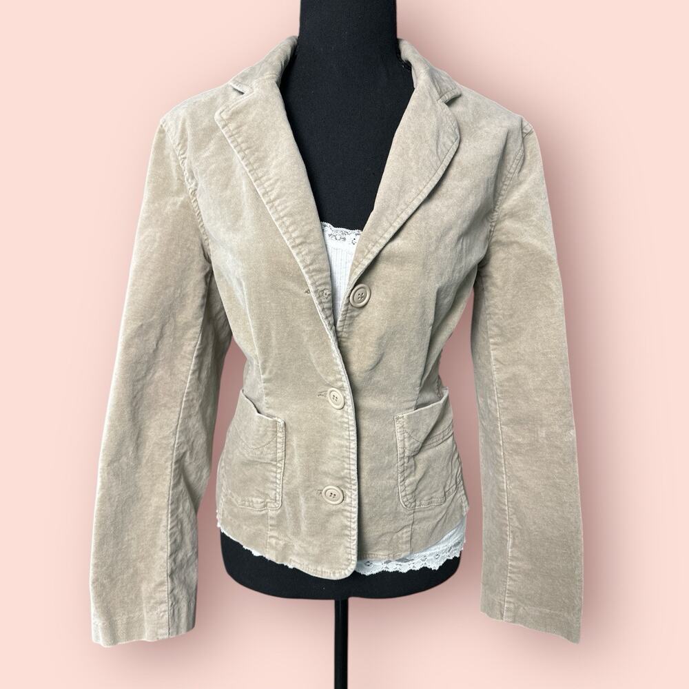 Y2k Velvet Blazer Jacket Womens Size Medium Petite Button Business Corpcore Vtg